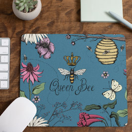 Blue Queen Bee Royal Krona Blommönster Musmatta