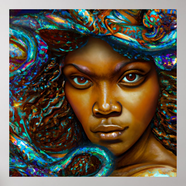Blue Queen Rainbow Cute Hair Black Melanin Afro Poster (Framsidan)