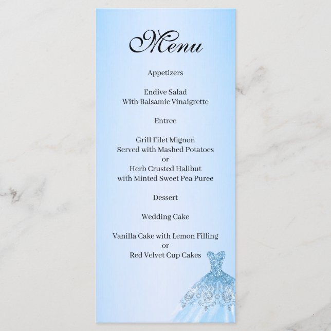 Blue Quenceanera Menu Meny (Framsida)