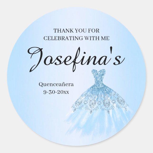 Blue Quenceanera Stickers Runt Klistermärke (Framsida)