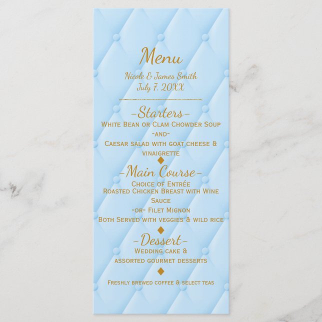 Blue Quilted Royal Storybook Princess Party Menu Meny (Framsida)
