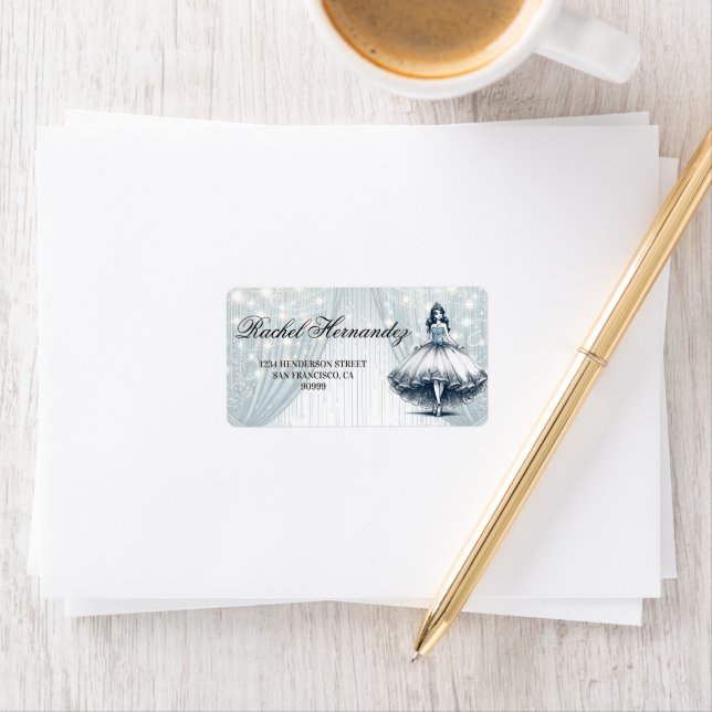 Blue Quinceañera Girl Adressetikett (Insitu)