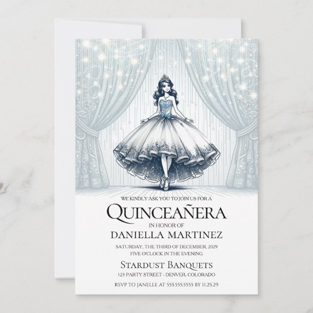 Blue Quinceañera Girl Inbjudningar (Framsida)
