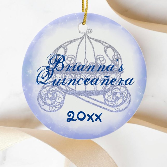 Blue Quinceanera Keepsaké jul Ornament (personalized light dusty blue quinceanera christmas ornament princess gift horse carriage cute)