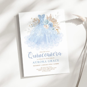 Blue Quinceañera Princess Dress Mis Quince 15 Años Inbjudningar