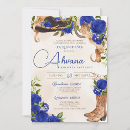 Blue Quinceanera Ro Vintage Charro Western Inbjudningar