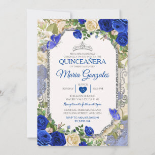 Blue Quinceañera Silver Krona Butterfly 15 Anos Inbjudningar