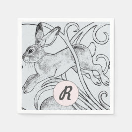 Blue Rabbit Bunny Hare Påsk Monogram Art Deco Pappersservett