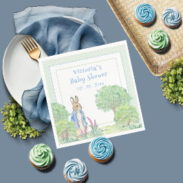 Blue Rabbit Gingham Watercolor Baby Shower Pappersservett
