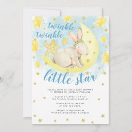 Blue Rabbit Guld Twinkle Little Star Baby Shower Inbjudningar