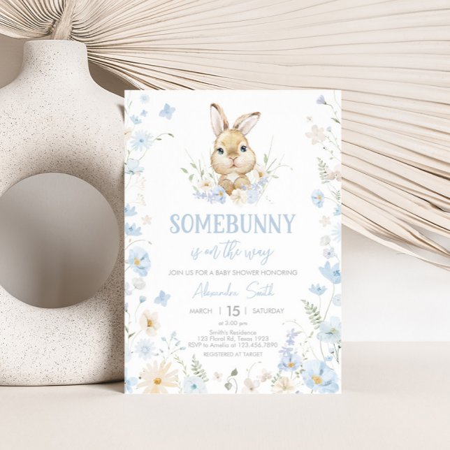 Blue Rabbit nånbunny Baby Shower Inbjudningar (Blue Somebunny Rabbit Baby Shower Invitation)