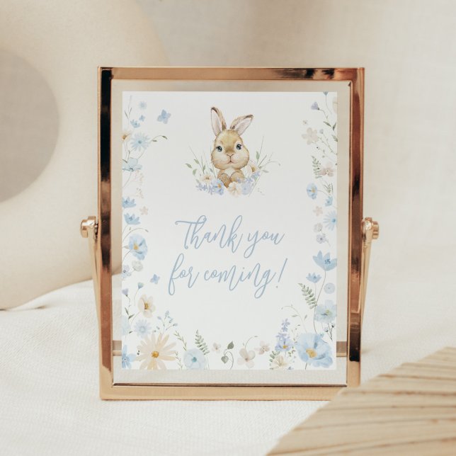Blue Rabbit nånbunny Tack för att du kom Poster (Blue Somebunny Rabbit Baby Shower Thank you for Coming Sign)