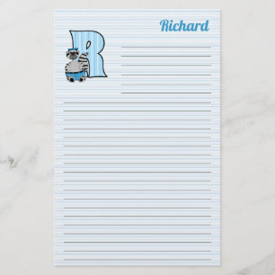 Blue Raccoon Mongram Brev R med Namn Lined Brevpapper