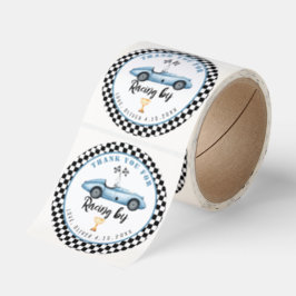 Blue race car Boy Birthday Thank you for racing by Runt Klistermärke