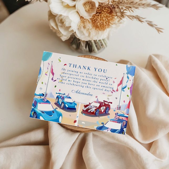 Blue Race Car Two Fast Birthday Tack Kort (Skapare uppladdad)