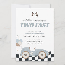 Blue Race Car Two Fast Second Birthday Invite  Inbjudningar