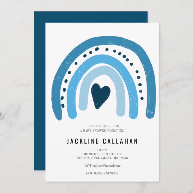 Blue Rainbow Baby Pojke Shower Inbjudningar (Fram/baksida)