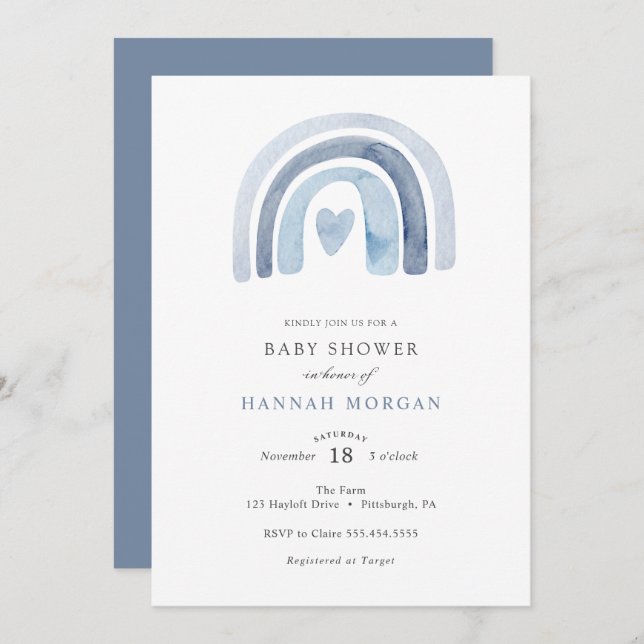 Blue Rainbow Baby Shower-inbjudan Inbjudningar (Fram/baksida)