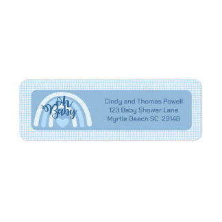 Blue Rainbow Baby Shower Returadress Etikett