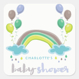Blue Rainbow & Balloons Boy Shower Sticker Fyrkantigt Klistermärke