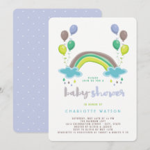 Blue Rainbow & Balloons Whimsical Boy Baby Shower