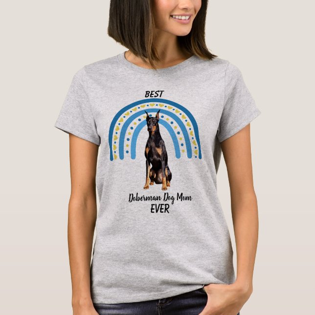 Blue Rainbow Best Doberman Hund Mamma T Shirt (Framsida)