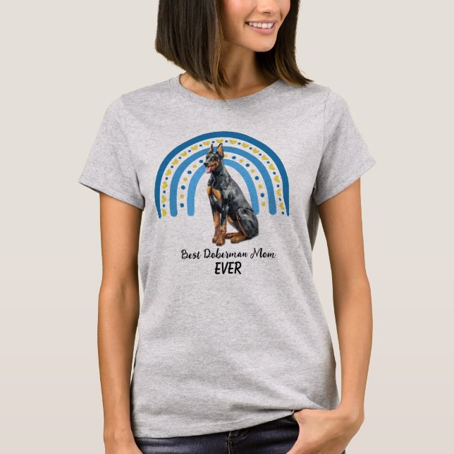 Blue Rainbow Best Doberman Hund Mamma T-Shirt (Framsida)