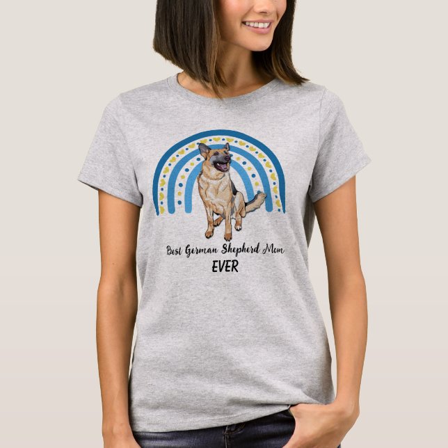 Blue Rainbow Best German Shepherd Hund Mamma T Shirt (Framsida)