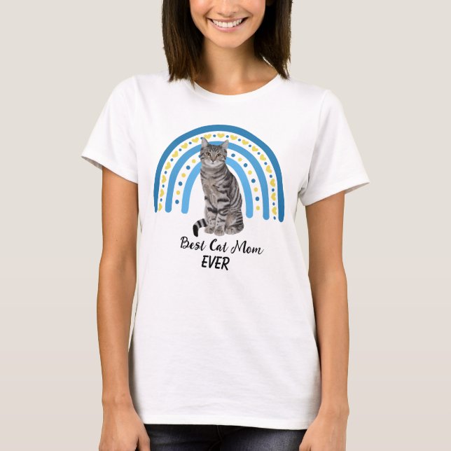 Blue Rainbow Best Grått Tabby katt Mamma T Shirt (Framsida)