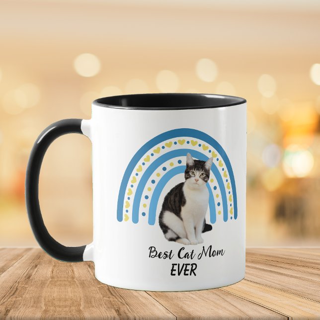 Blue Rainbow Best Grått White Cat Mamma Mugg (Skapare uppladdad)