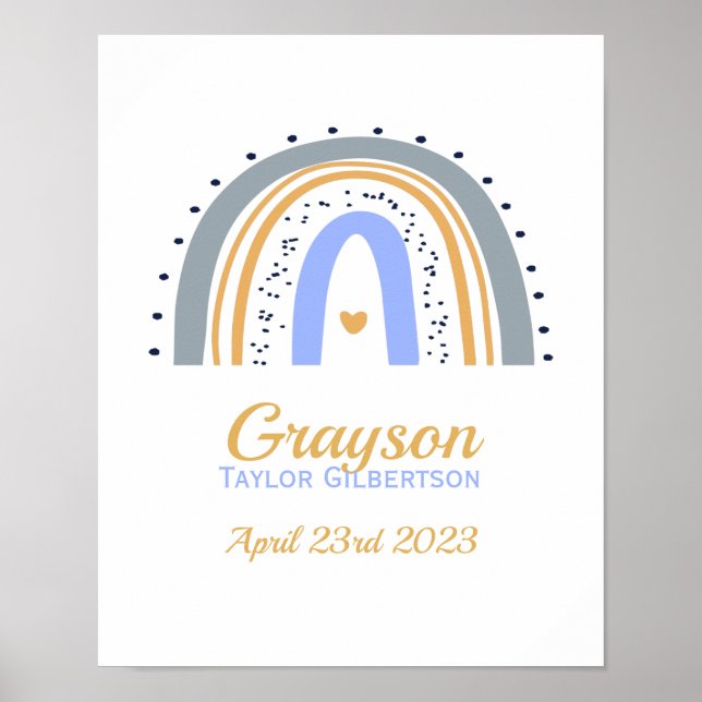 Blue Rainbow Birth Date Nursery Poster (Framsidan)