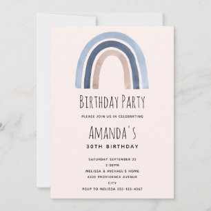 Blue Rainbow Boho Design Birthday Inbjudningar