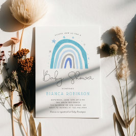 Blue Rainbow Boy Shower Inbjudningar