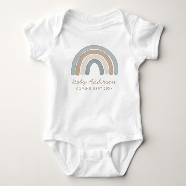 Blue Rainbow Gravid Announcement Baby BodyKodräkt T Shirt (Framsida)