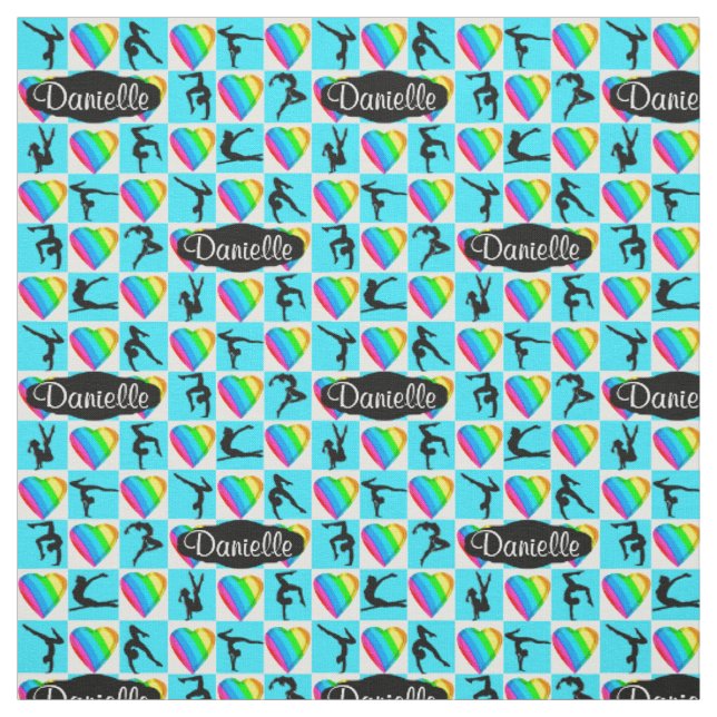BLUE RAINBOW HEART PERSONLIG GYMNAST FABRIC TYG (Provkarta)