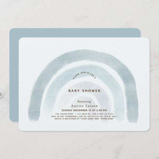 Blue Rainbow Watercolor Boy Shower Inbjudningar (Fram/baksida)