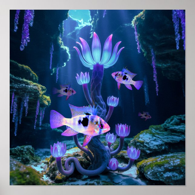 Blue Ram Cichlids Fantasy Surreal Aquarium Fish Poster (Framsidan)