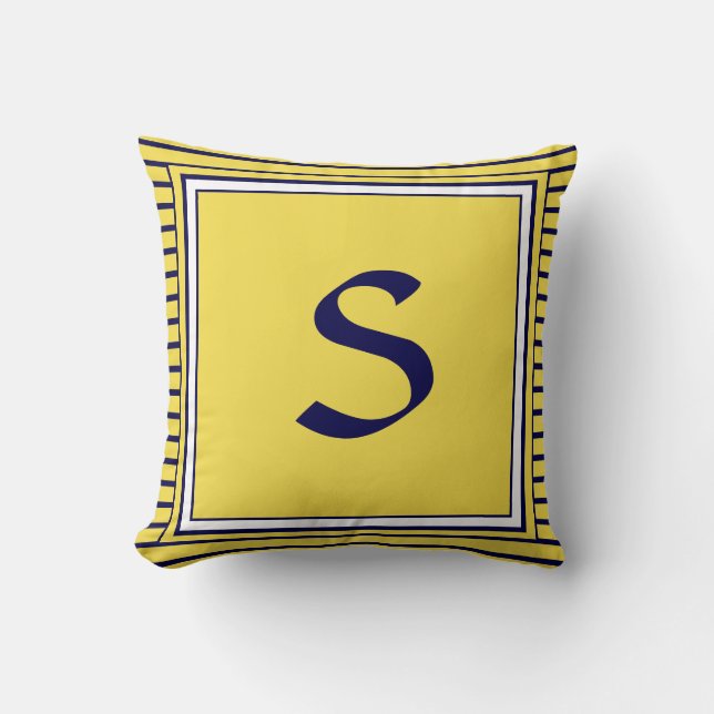 Blue Ram Monogram Brev Rand Cushion Kudde (Framsida)