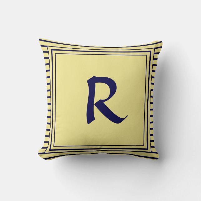 Blue Ram Monogram Brev Rand Cushion Kudde (Framsida)