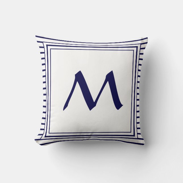 Blue Ram Monogram Brev Rand Cushion Kudde (Framsida)