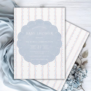 Blue Ram Rosa Hearts Vintage Baby Shower Inbjudningar
