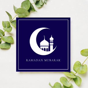 Blue Ramadan Mubarak Crescent Måne Mosque Julkort