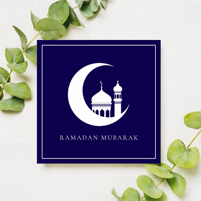 Blue Ramadan Mubarak Crescent Måne Mosque Julkort (Skapare uppladdad)