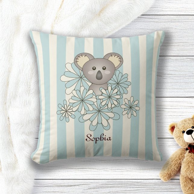 Blue Rand Cute Baby Koala Bear Children's Room Kudde (Skapare uppladdad)