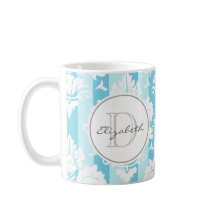 Blue Rand Damask Monogrammed Mugg