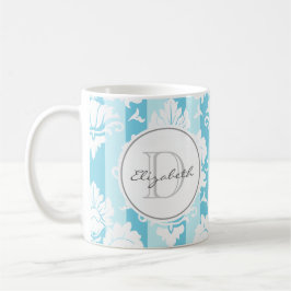 Blue Rand Damask Monogrammed Mugg