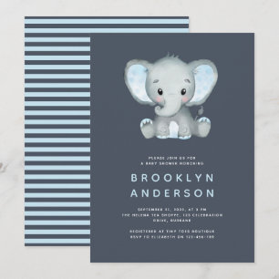 Blue Rand Elephant Boy Baby Shower-inbjudan Inbjudningar