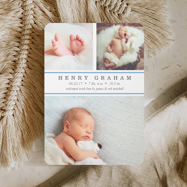 Blue Rand | Fotokollage Birth Notice Meddelande (Skapare uppladdad)