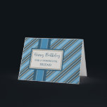 Blue Rand Friend Birthday Kort<br><div class="desc">Födelsedag för vän med blå rand mönster och tankfull vers.</div>