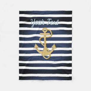 Blue Rand & Guld Anchor Nautical Fleecefilt